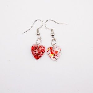Red and White Glitter .5” Resin Earrings with silver Hardware